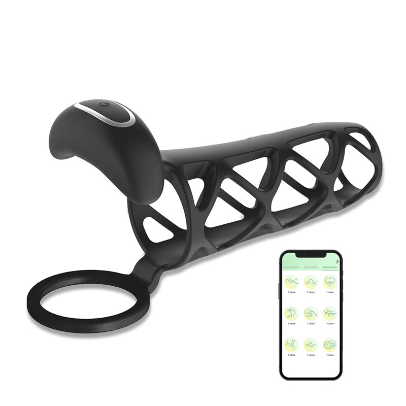 Gaine Penis avec Anneau Pénien est Doté D’une APP à Distance avec 10 Modes de Vibration