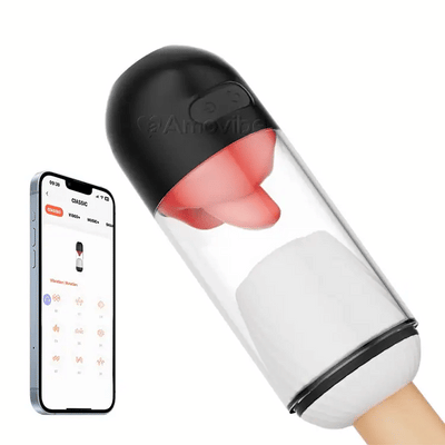 App Contrôlé Masturbateur Masculin avec 9 Modes de Léchage de Langue et Vibrations
