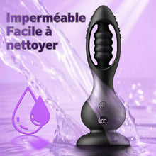 Charger l'image dans la galerie, Plug anal vibrant sans fil avec masseur de prostate pour hommes, télécommande, 10 modes de vibration, design en forme de boule, étanche IPX6, recharge magnétique, silicone médical, silencieux, noir