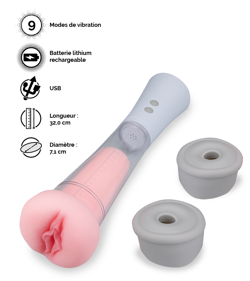 Développeur de pénis vibrant 9 modes + insert vagin Max