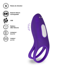 Charger l'image dans la galerie, Double anneau vibrant avec stimulateur de clitoris Bucci