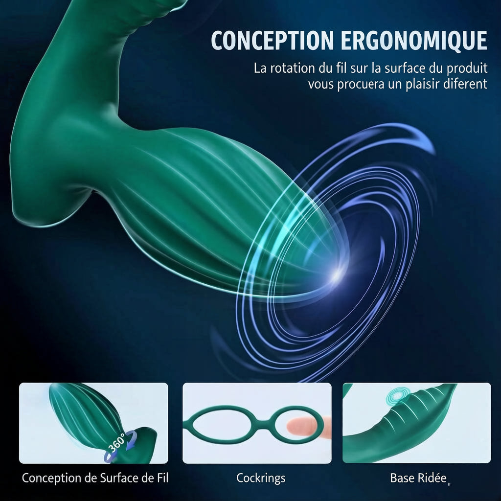 Vibromasseur anal rotatif à 360° avec fonction de massage de la prostate et télécommande via application, plug anal vibrant avec 9 modes de vibration et 9 modes de rotation, anneaux péniens en silicone et vibromasseurs anaux