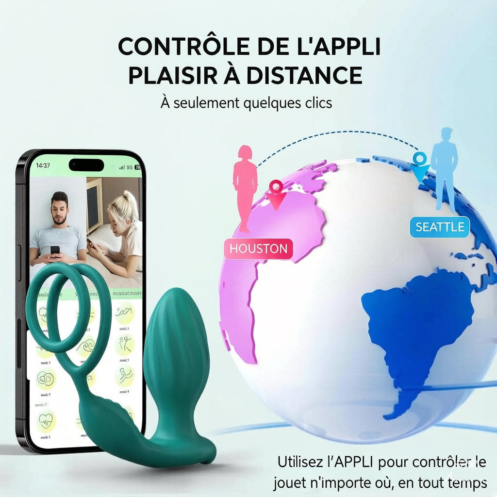 Vibromasseur anal rotatif à 360° avec fonction de massage de la prostate et télécommande via application, plug anal vibrant avec 9 modes de vibration et 9 modes de rotation, anneaux péniens en silicone et vibromasseurs anaux
