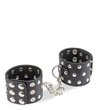 Charger l'image dans la galerie, Menottes poignets cuir noir rivets