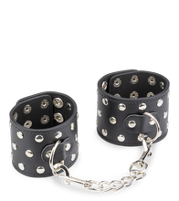 Charger l'image dans la galerie, Menottes poignets cuir noir rivets
