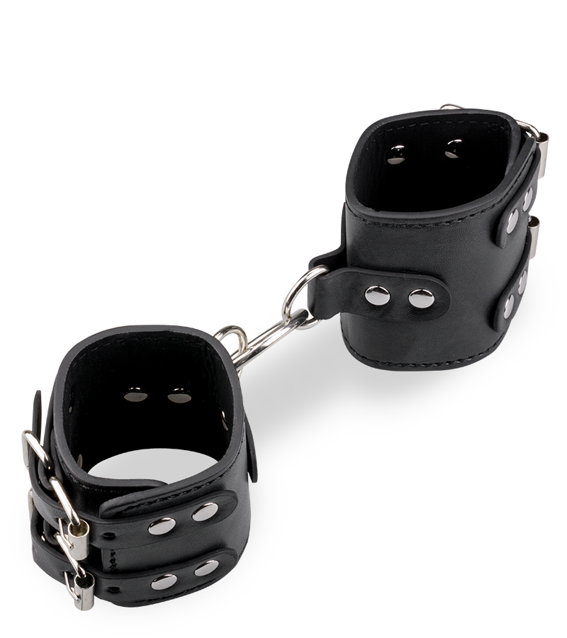 Menottes poignets réglables cuir noir BDSM