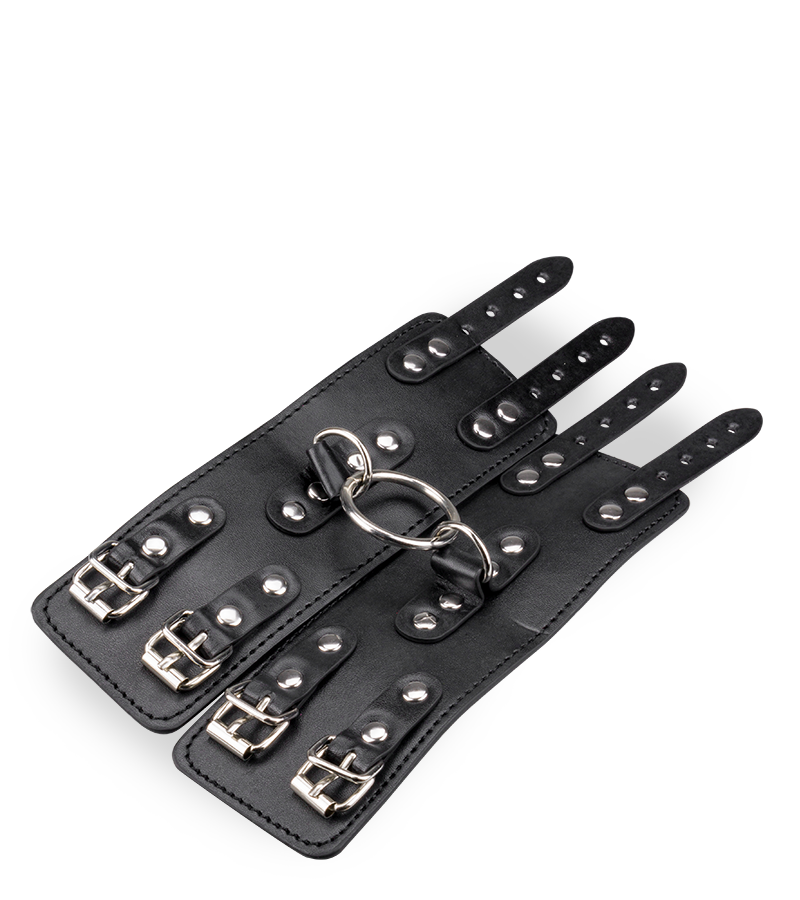 Menottes poignets réglables cuir noir BDSM
