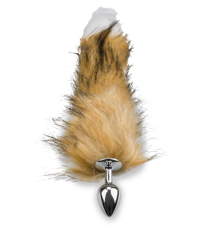 Plug queue de chien fourrure vegan marron et blanche