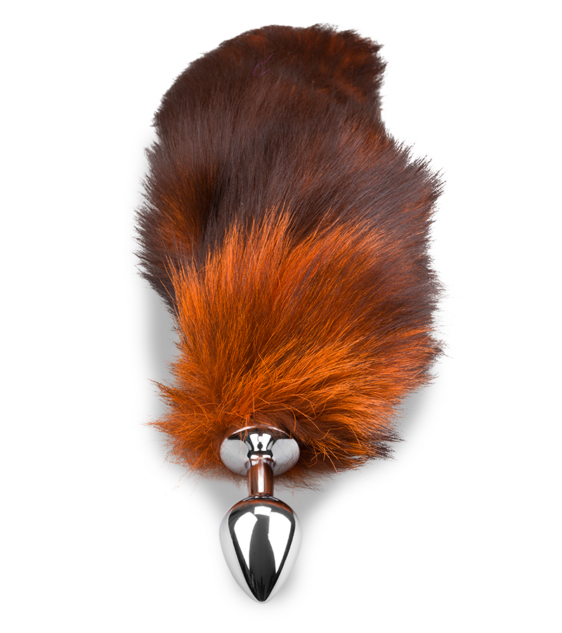 Plug queue de renard fourrure noire et orange