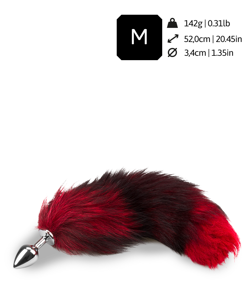 Plug queue de renard fourrure noire et rouge