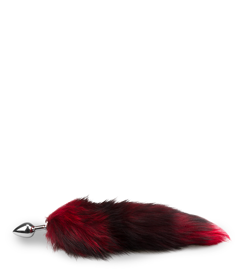 Plug queue de renard fourrure noire et rouge