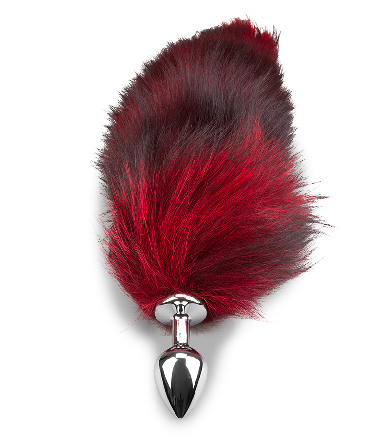 Plug queue de renard fourrure noire et rouge