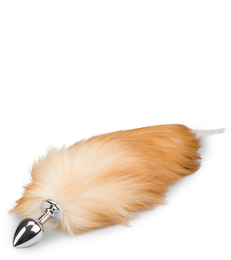 Plug queue de renard fourrure rousse et blanche