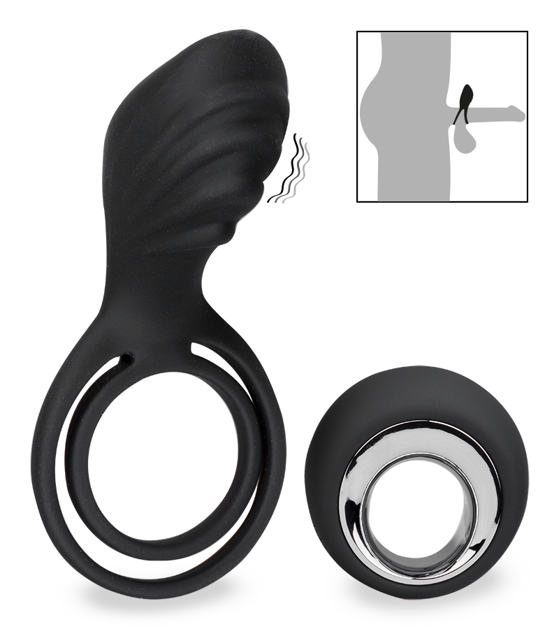 Vibro pour couple avec anneaux cockring et testicules USB